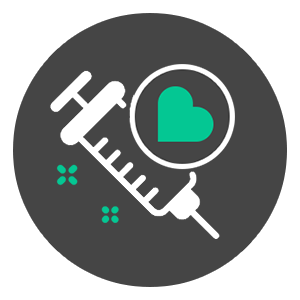 Pet vaccinations service icon with syringe and heart